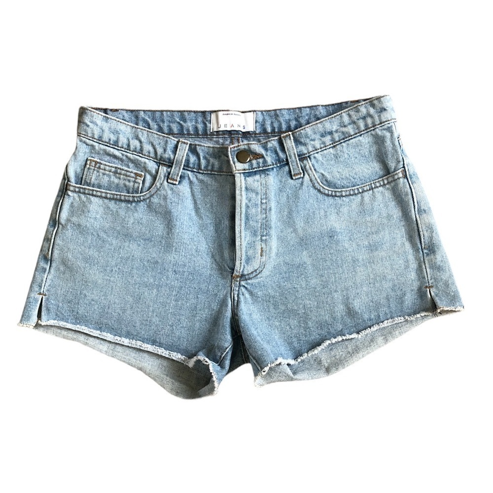 American Apparel Raw Hem Light Wash Button Fly Short Shorts 27